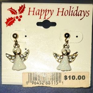 NOS Vintage Montgomery Ward Happy Holiday Angel Earrings